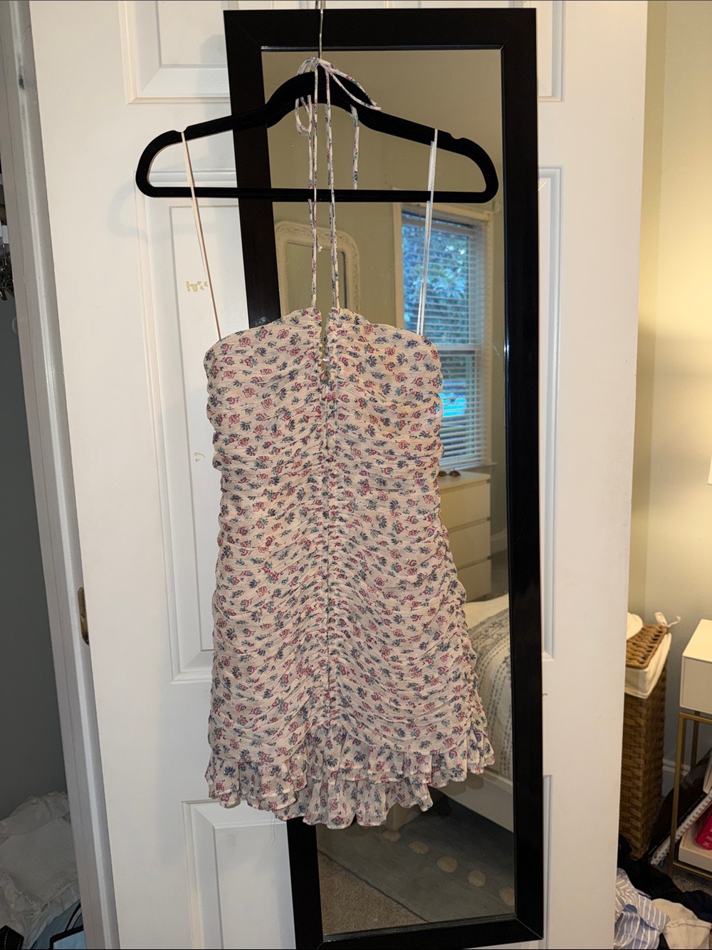 Zara Cream Mini Dress with Pink & Blue Floral Print